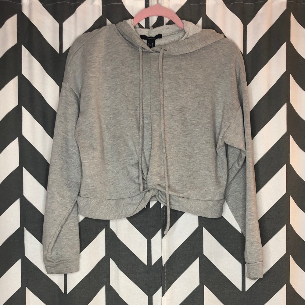 Forever 21 Light Gray Cropped Hoodie